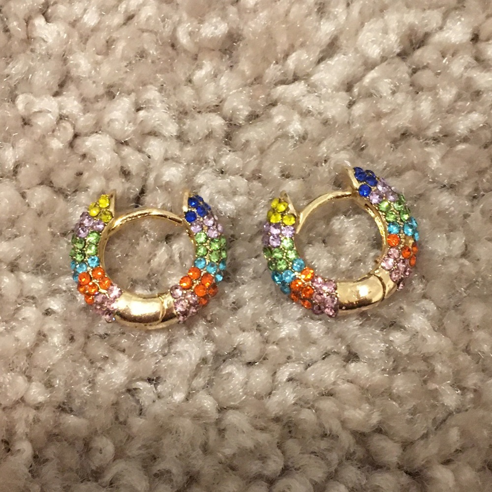 Jackie Multicolored Crystal Huggie Hoops - Picture 4 of 4